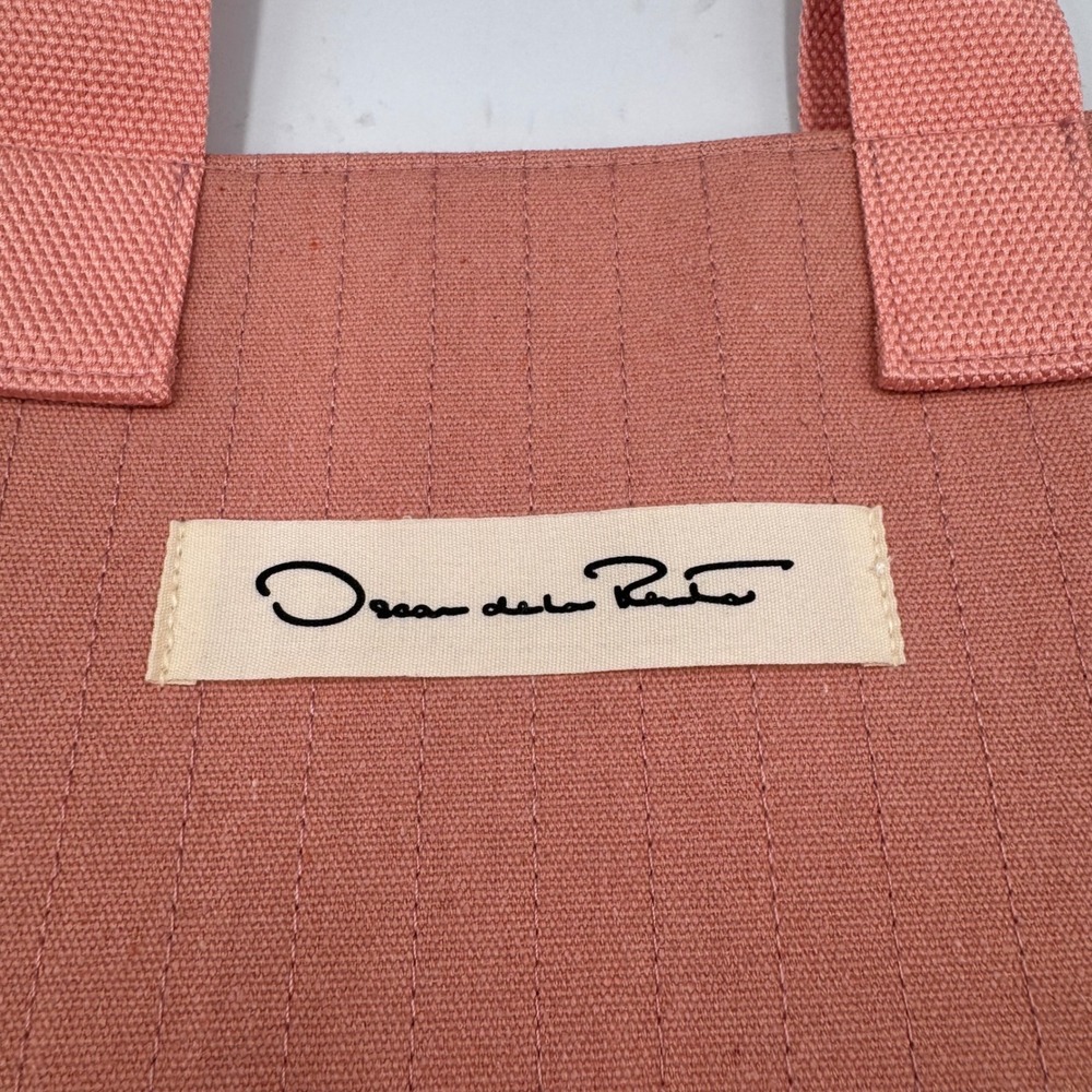 Oscar de la Renta Canvas Tote Bag Pink Pinstripe Stitch Logo Shopper Handbag